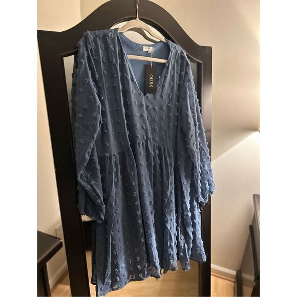 NEW Mini Dress V Neck Flowy Casual Swiss Dot XL - Picture 1 of 3